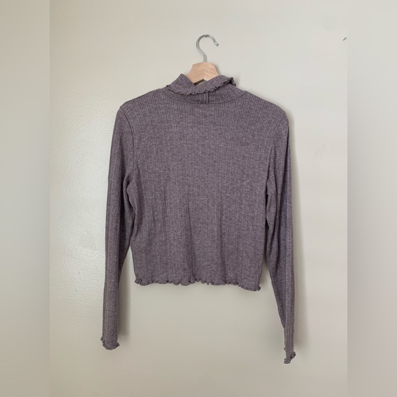 Madewell Cropped Long-Sleeve Turtleneck Tee Chocolate Raisin Size L - Picture 3 of 6
